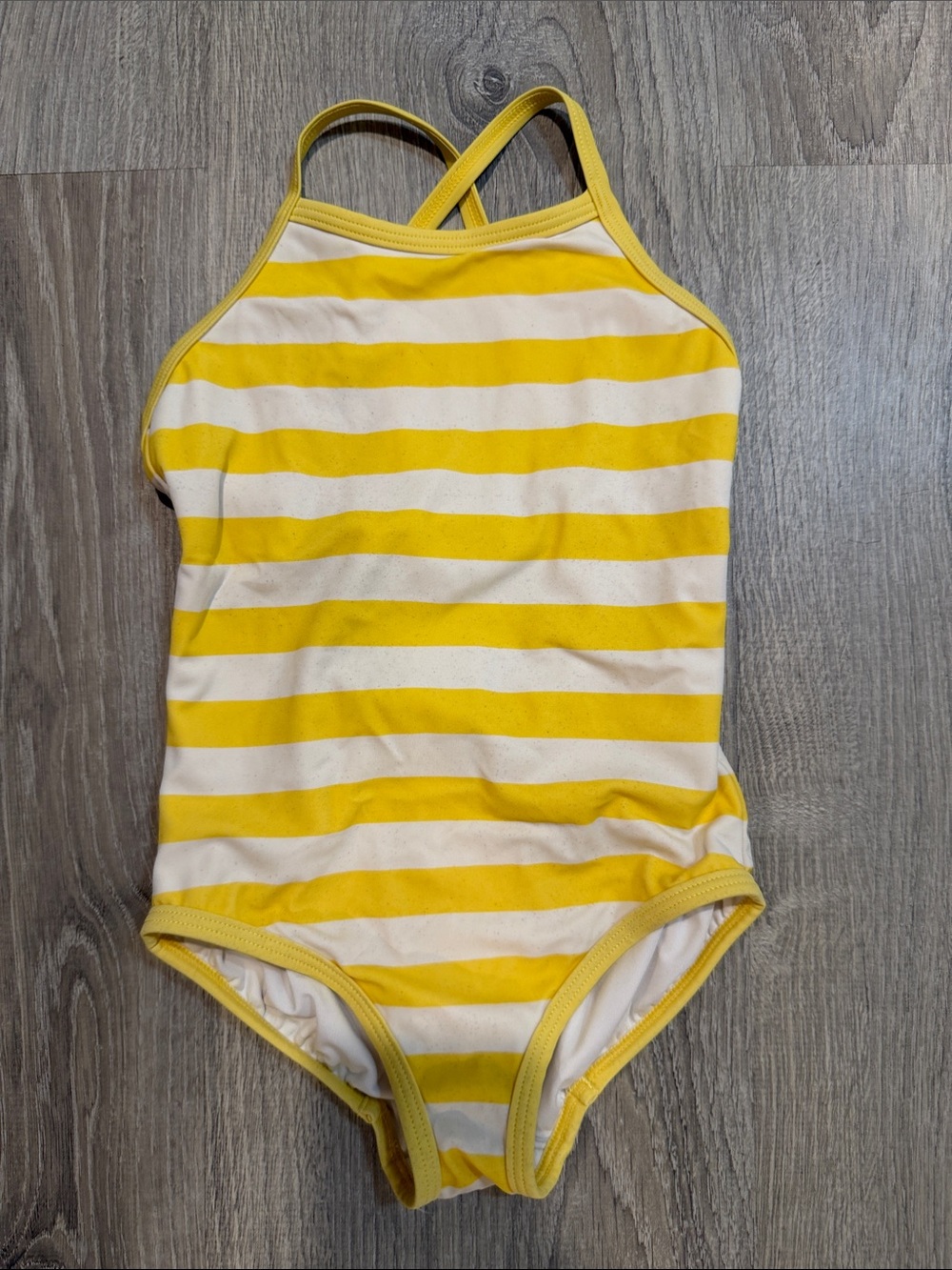 Hanna Andersson Yellow and White Striped Kids One-Piece Swimsuit